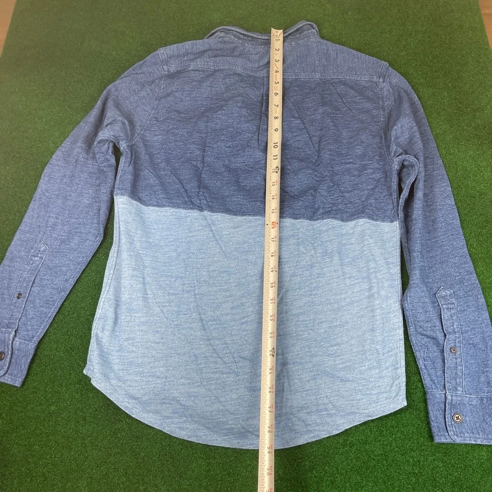 J. Crew Indigo Knit Goods Chambray Colorblock Button Down Shirt Size S‎